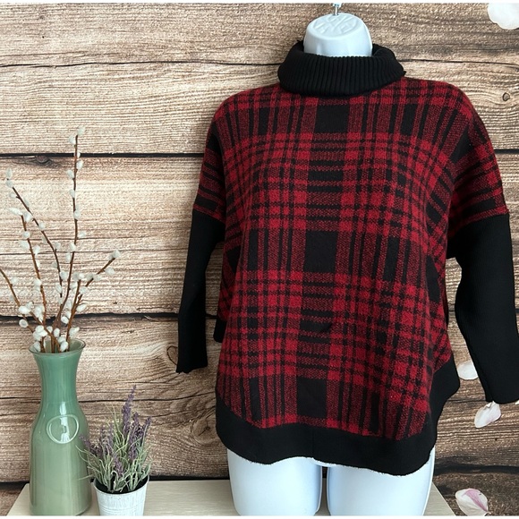 LOFT Sweaters - Loft Outlet Red and Black Plaid Turtle Neck
Sweater Size Small